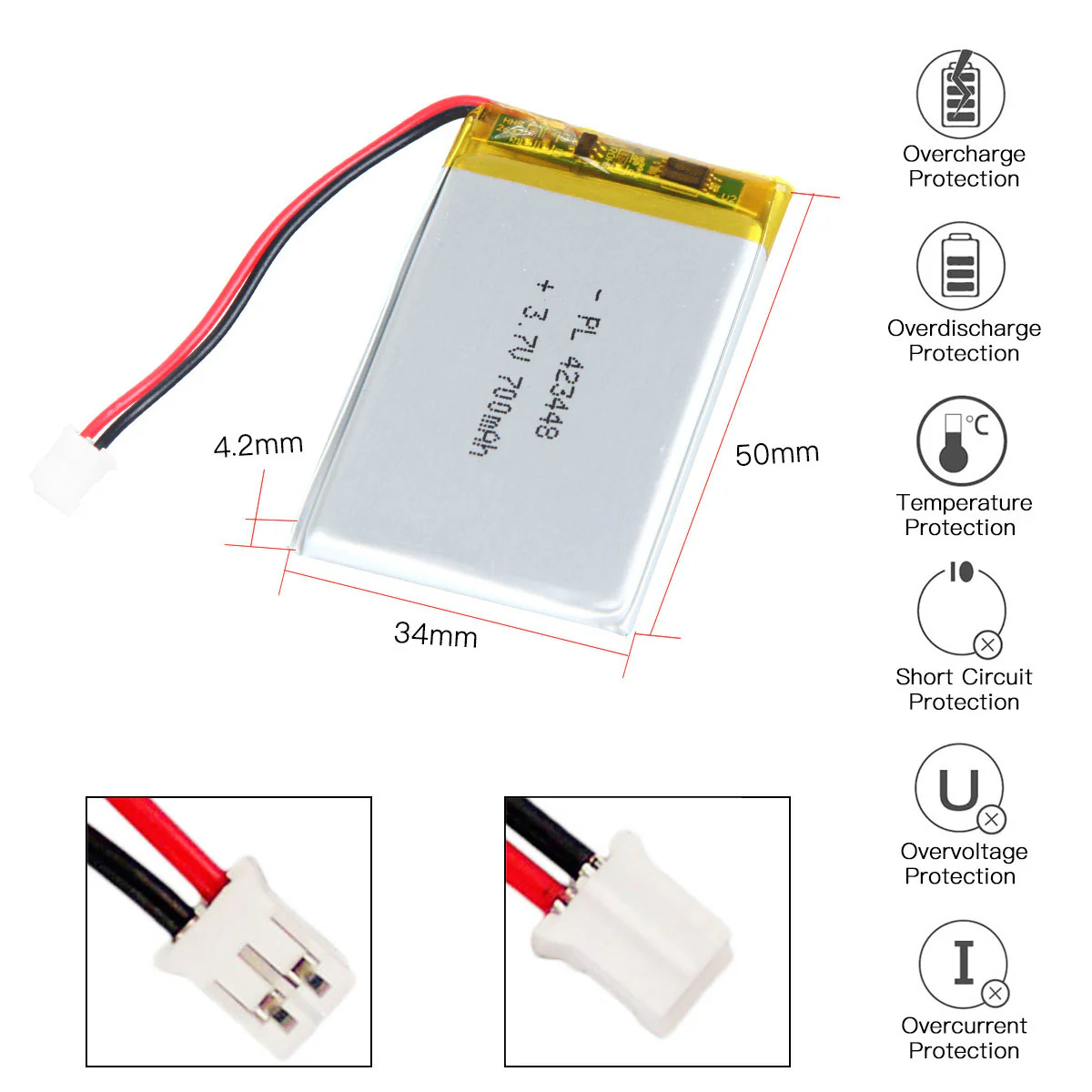 YDL 3.7V 700mAh 423448 Rechargeable Lithium Polymer Battery - Image 3