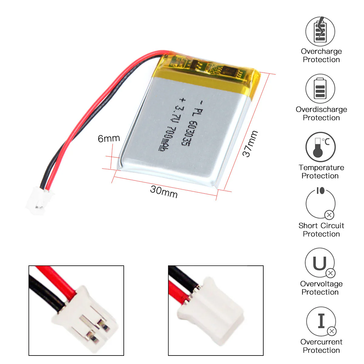 YDL 3.7V 600mAh 603035 Rechargeable Lithium Polymer Battery - Image 3