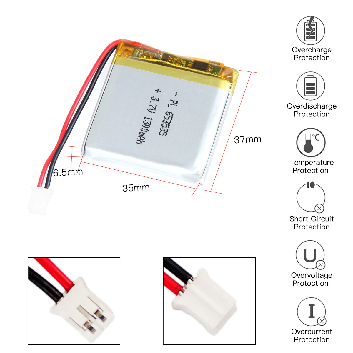 YDL 3.7V 710mAh 653535 Rechargeable Lithium Polymer Battery - Image 3