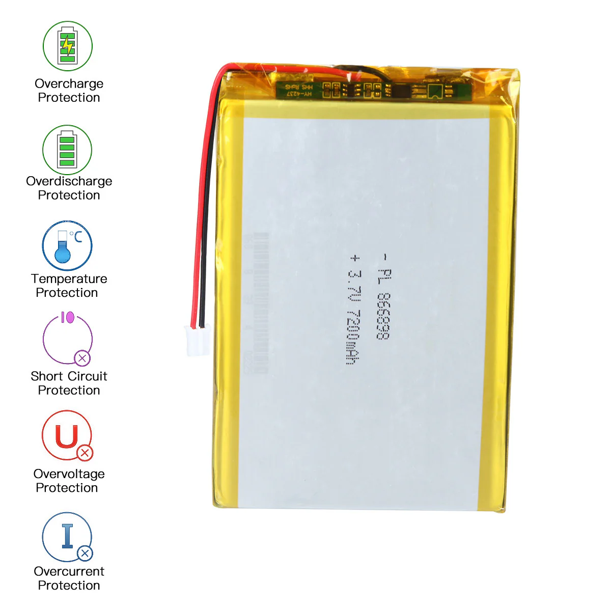 YDL 3.7V 7200mAh 866898 Rechargeable Lithium Polymer Battery - Image 5