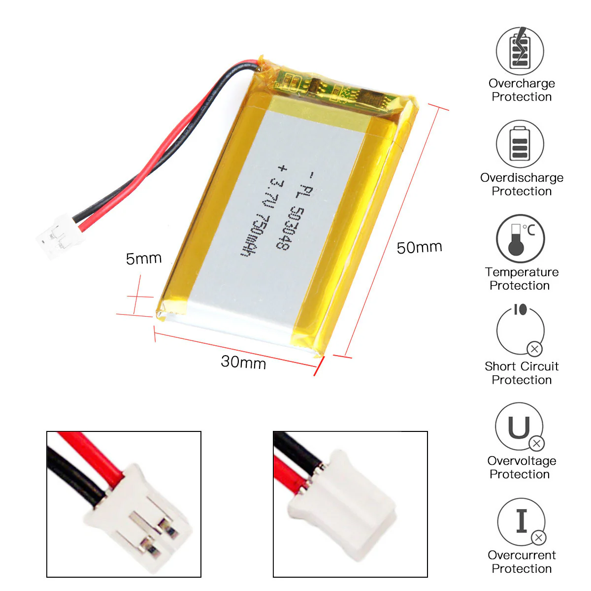 3.7V 750mAh 503048 Rechargeable Lithium Polymer Battery - Image 3