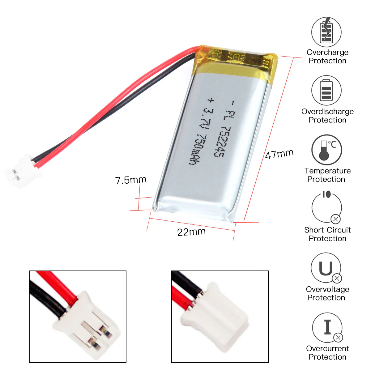 YDL 3.7V 750mAh 752245 Rechargeable Lithium Polymer Battery - Image 3