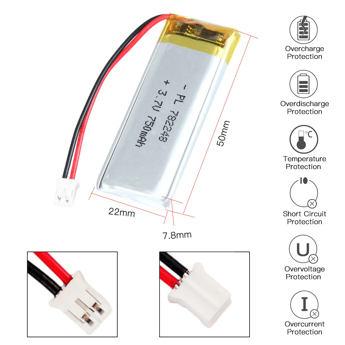 YDL 3.7V 750mAh 782248 Rechargeable Lithium Polymer Battery - Image 3