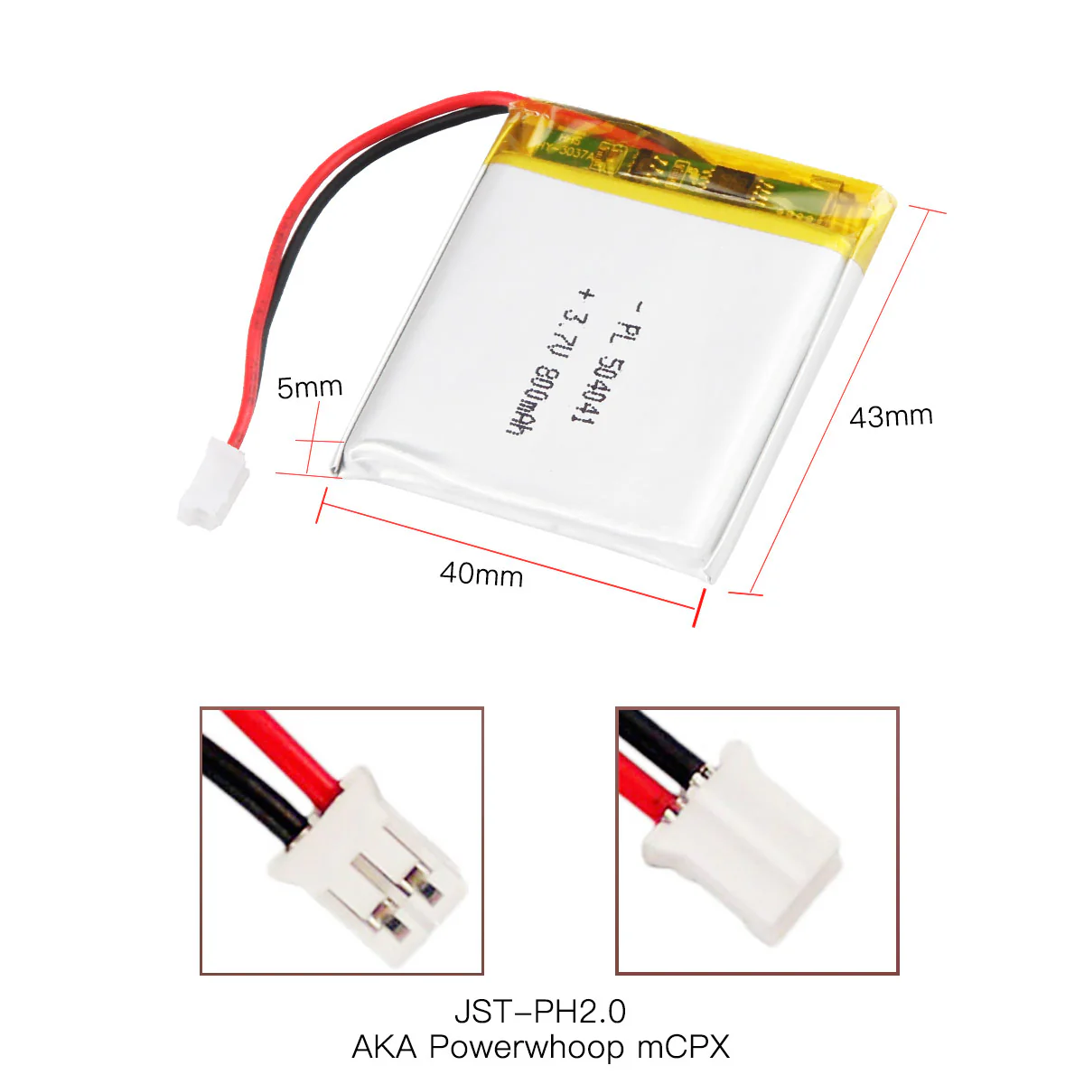 YDL 3.7V 800mAh 504041 Rechargeable Lithium Polymer Battery Length 43mm - Image 4