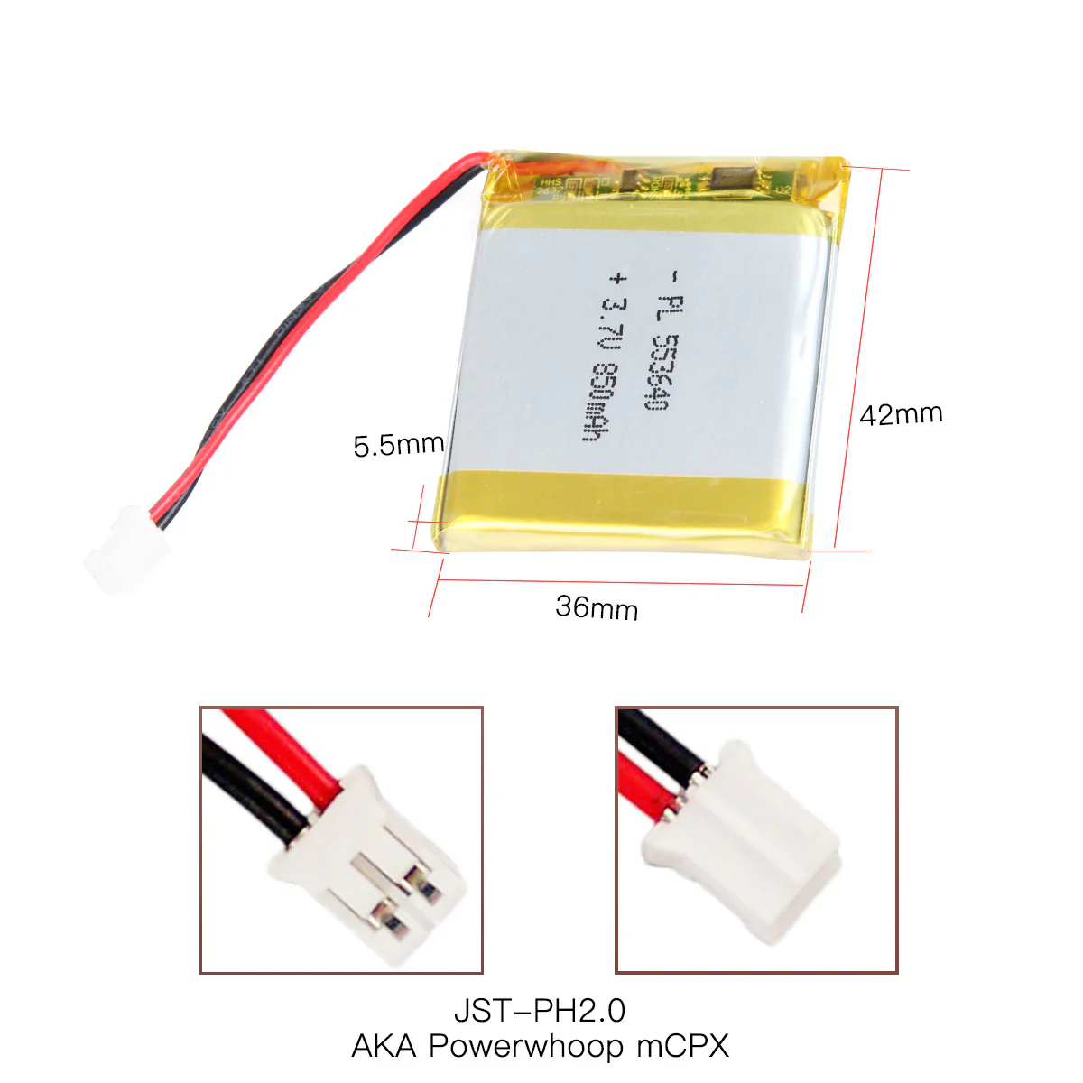 YDL 3.7V 850mAh 553640 Rechargeable Lipo Battery Length 42mm - Image 4