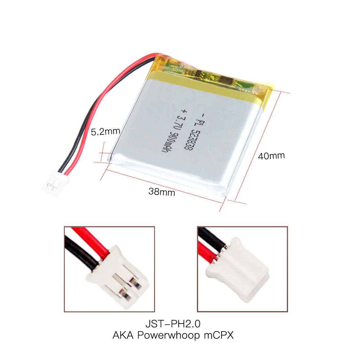 YDL 3.7V 900mAh 523838 Rechargeable Lithium Polymer Battery Length 40mm - Image 4