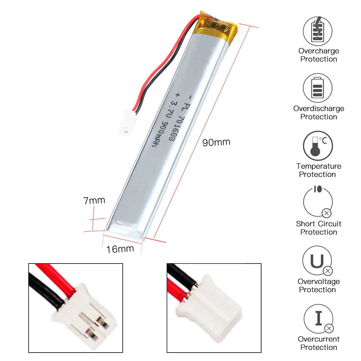 YDL 3.7V 900mAh 701688 Rechargeable Lithium Polymer Battery - Image 5
