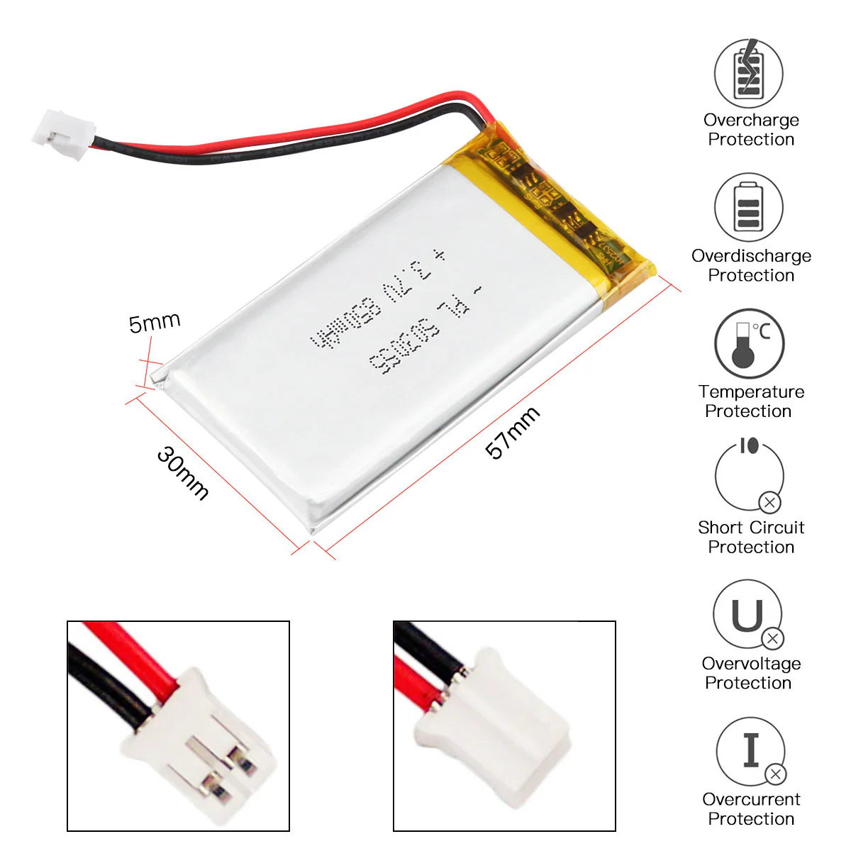 YDL 3.7V 850mAh 503055 Rechargeable Lithium Polymer Battery - Image 6