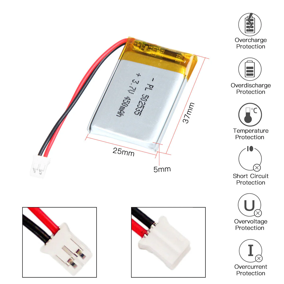 3.7V 450mAh 502535 Rechargeable Lipo Battery - Image 3