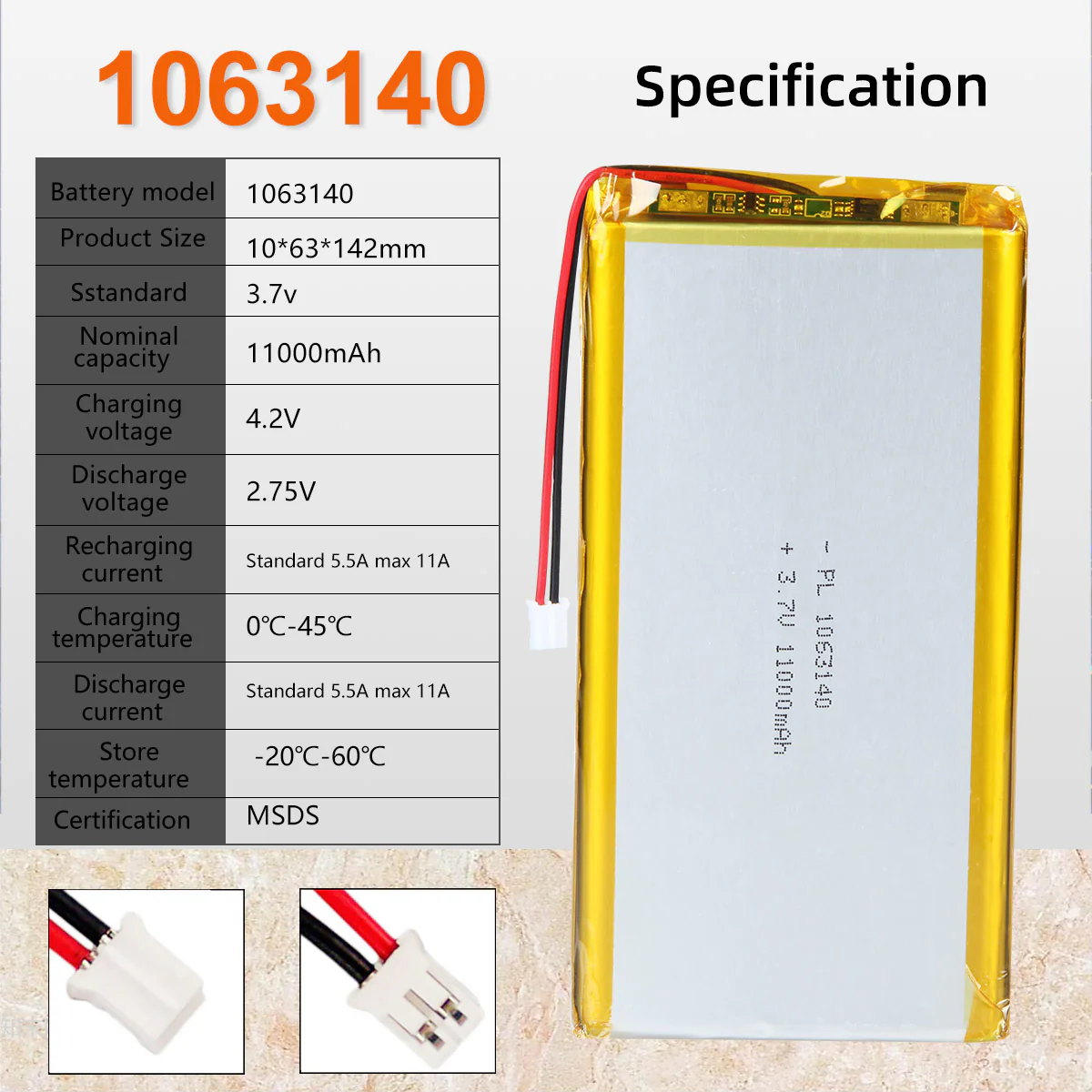 3.7V 11000mAh 1063140 Rechargeable Lithium Polymer Battery - Image 6