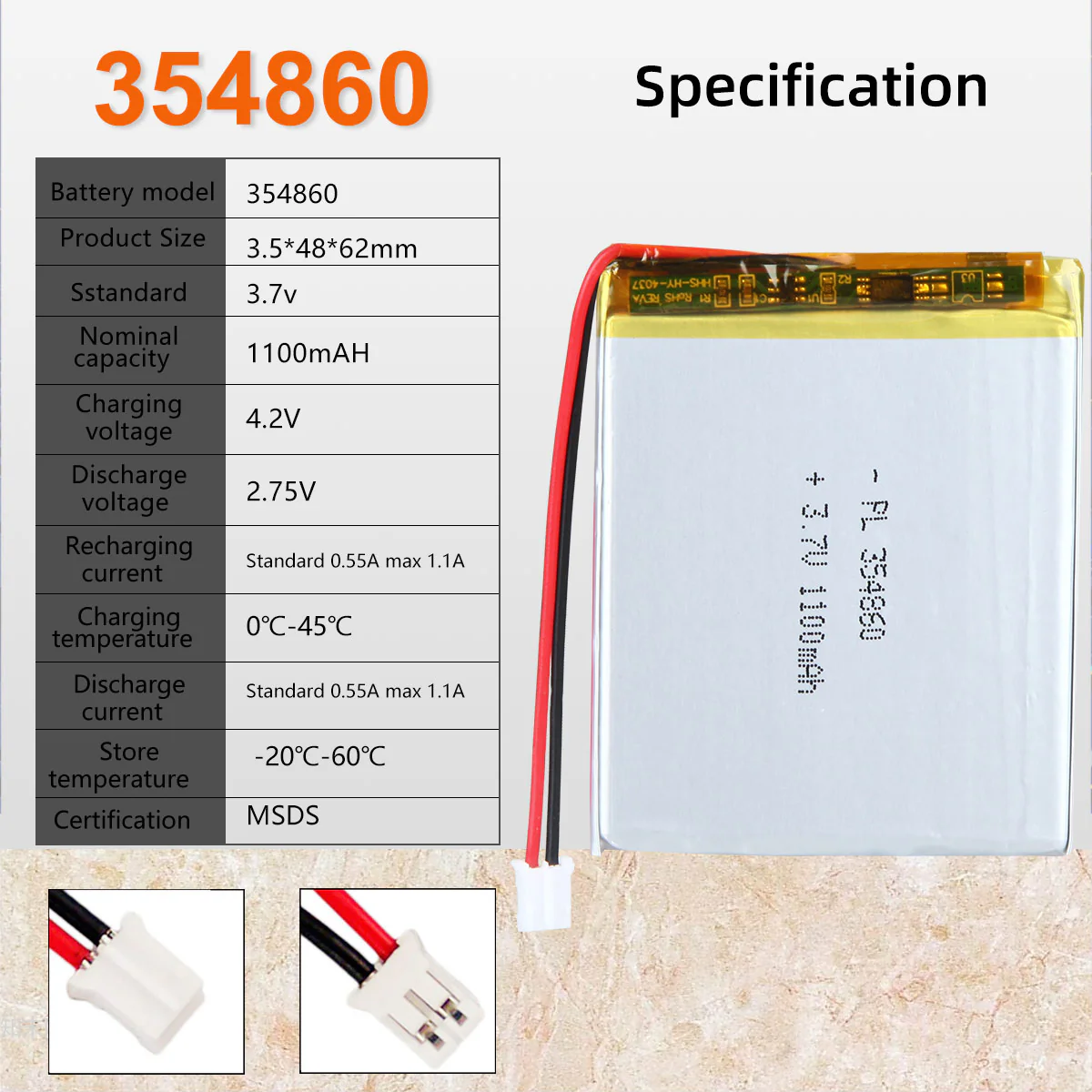 3.7V 1100mAh 354860 Rechargeable Lithium Polymer Battery - Image 6