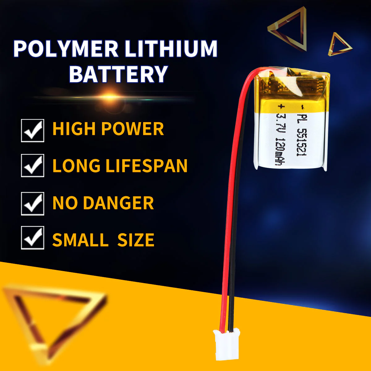 3.7V 120mAh 551521 Rechargeable Lithium Polymer Battery - Image 2