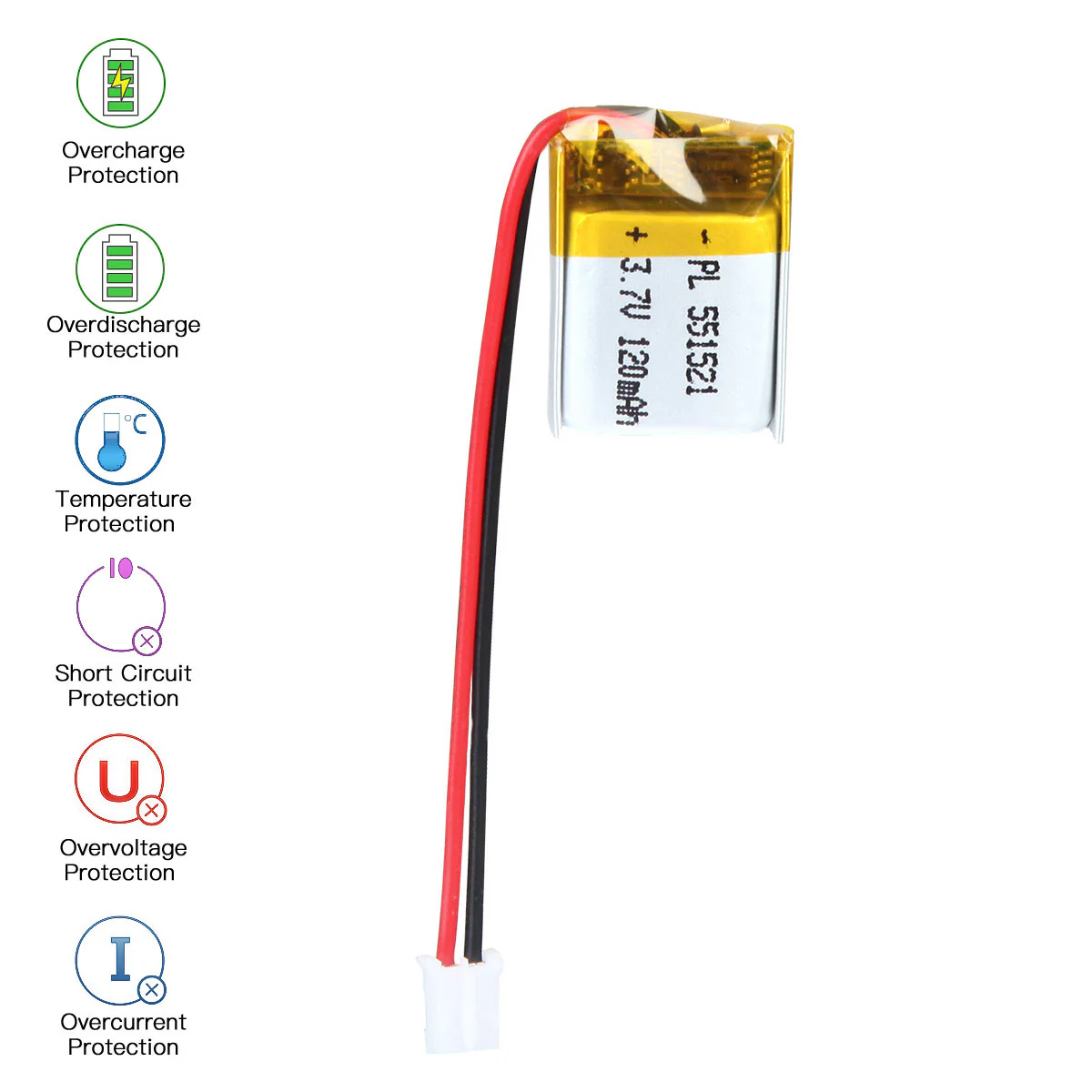 3.7V 120mAh 551521 Rechargeable Lithium Polymer Battery - Image 4