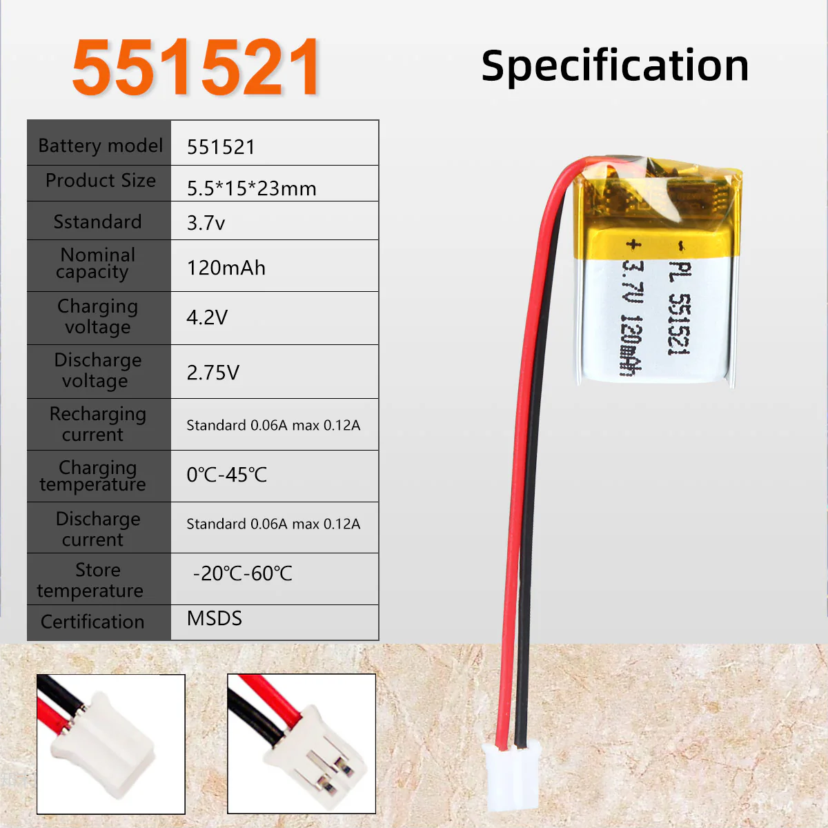 3.7V 120mAh 551521 Rechargeable Lithium Polymer Battery - Image 6