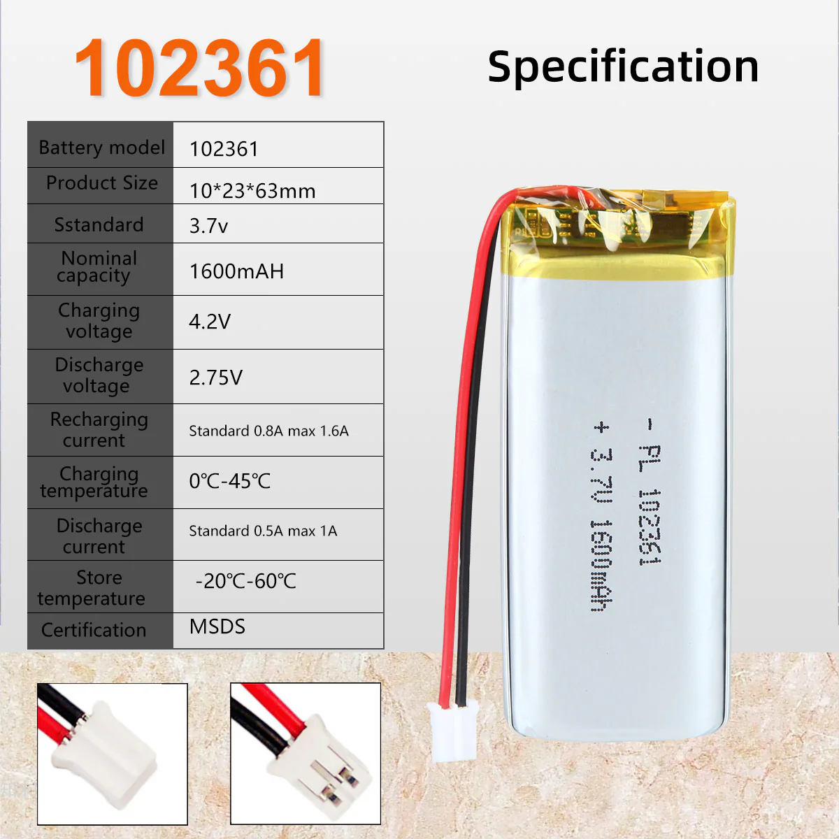 3.7V 1600mAh 102361 Rechargeable Lithium Polymer Battery - Image 6