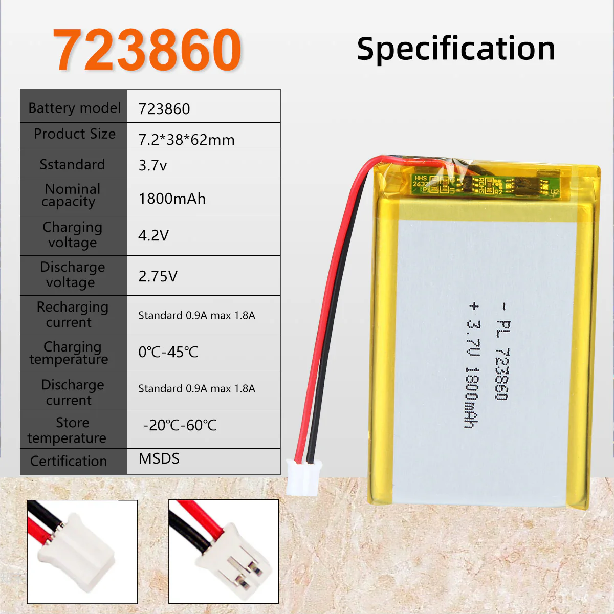 3.7V 1800mAh 723860 Rechargeable Lithium Polymer Battery - Image 6