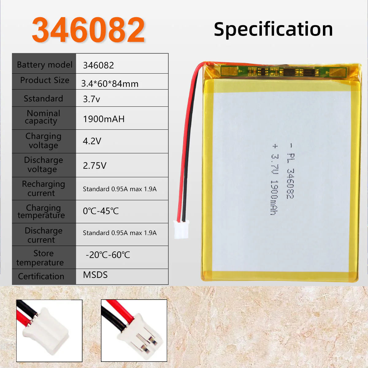 3.7V 1900mAh 346082 Rechargeable Lithium Polymer Battery - Image 6