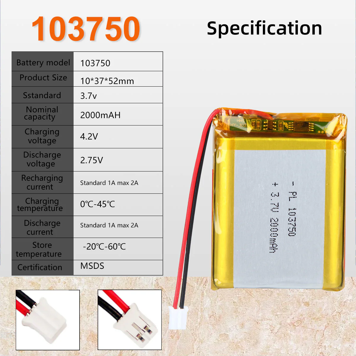3.7V 2000mAh 103750 Rechargeable Lithium Polymer Battery - Image 6