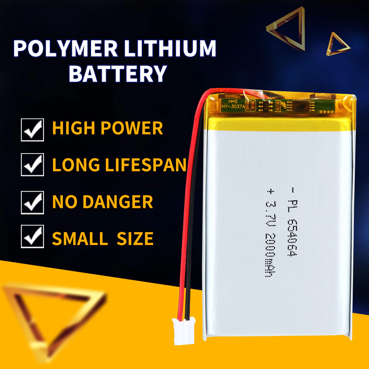 3.7V 2000mAh 654064 Rechargeable Lithium Polymer Battery - Image 2