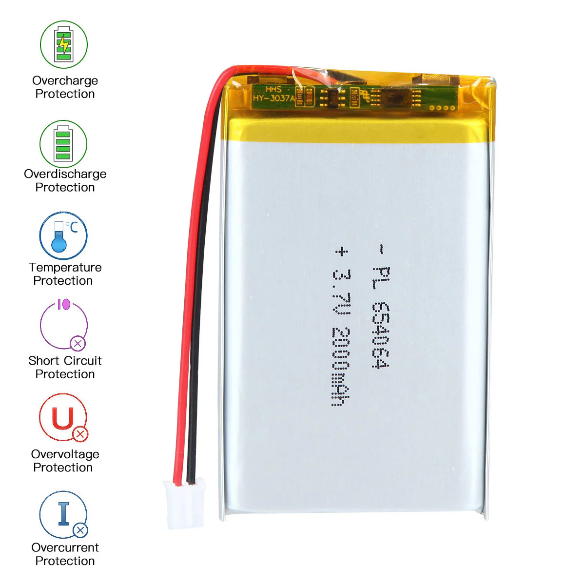 3.7V 2000mAh 654064 Rechargeable Lithium Polymer Battery - Image 4