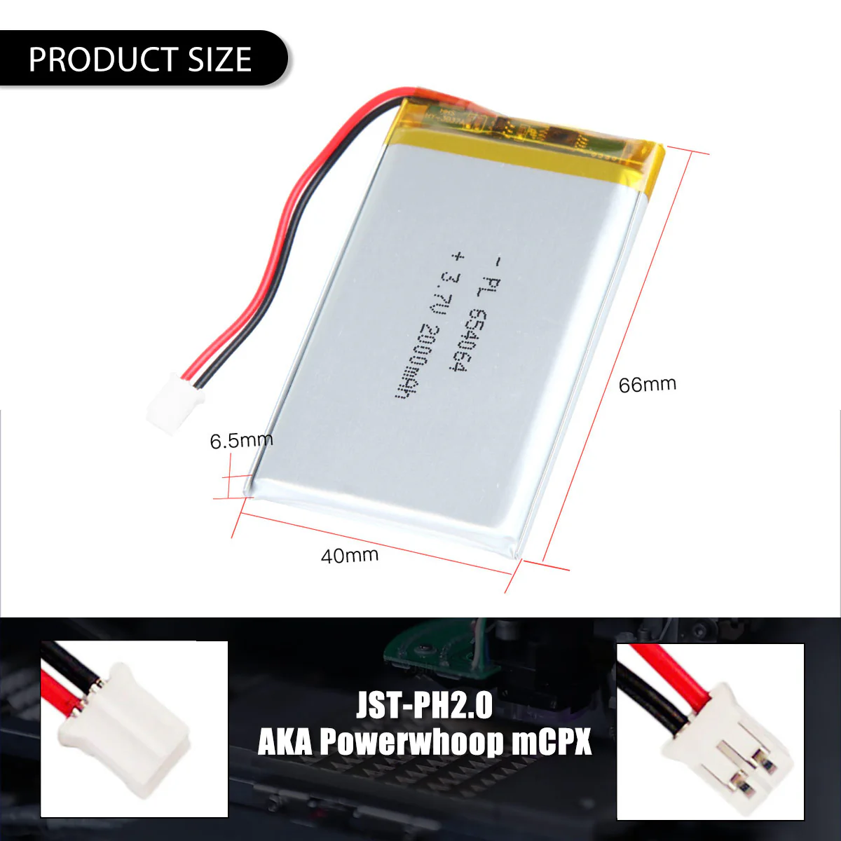 3.7V 2000mAh 654064 Rechargeable Lithium Polymer Battery - Image 5