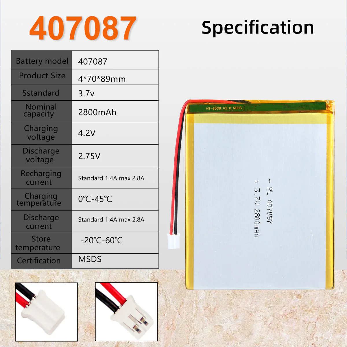 3.7V 2800mAh 407087 Rechargeable Lithium Polymer Battery - Image 6
