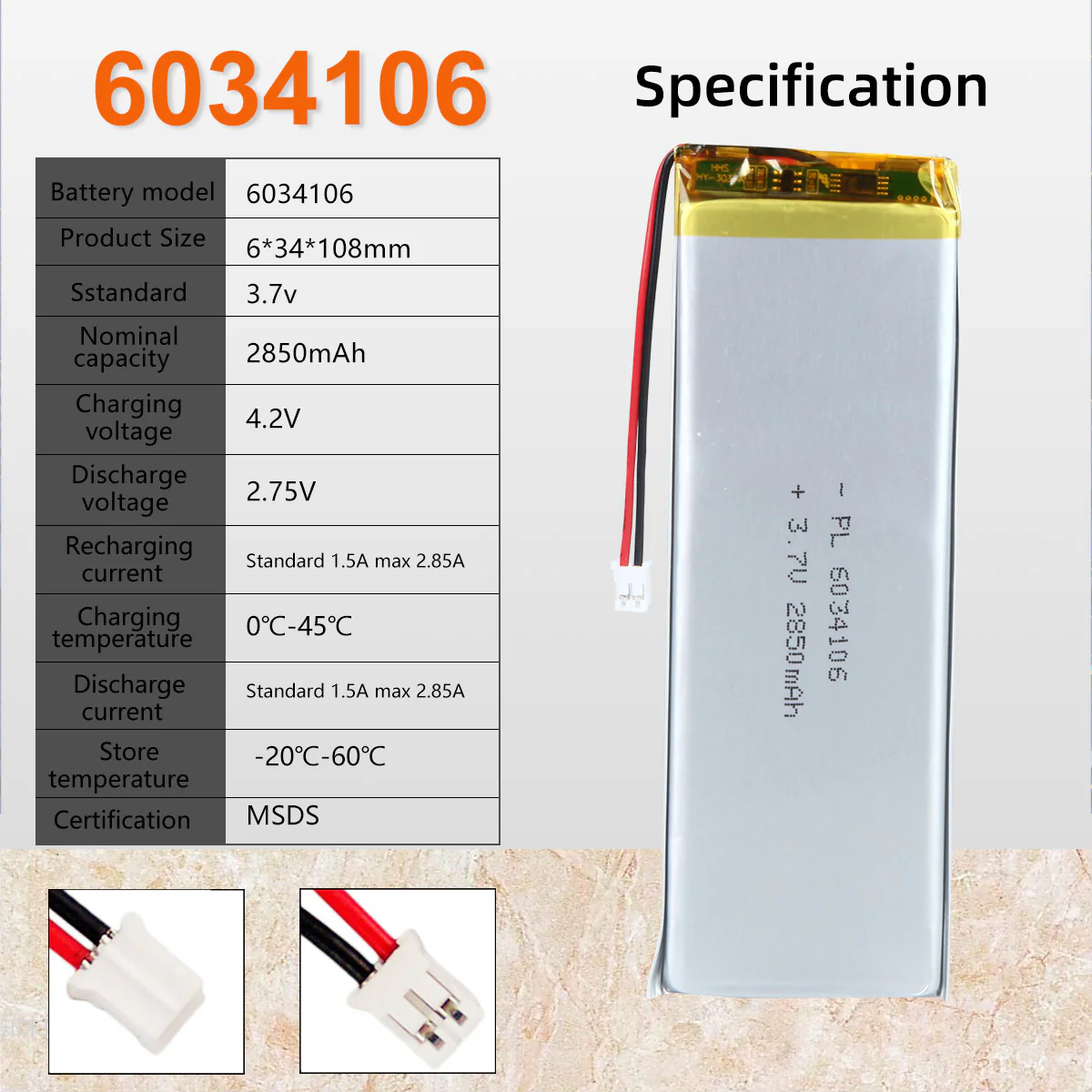 3.7V 2850mAh 6034106 Rechargeable Lithium Polymer Battery - Image 6