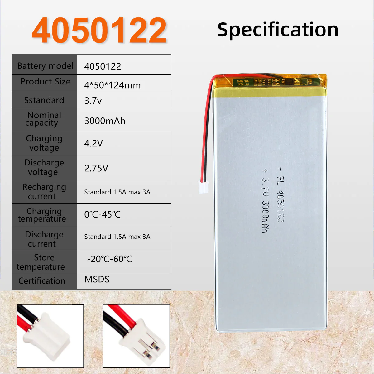 3.7V 3000mAh 4050122 Rechargeable Lithium Polymer Battery - Image 6