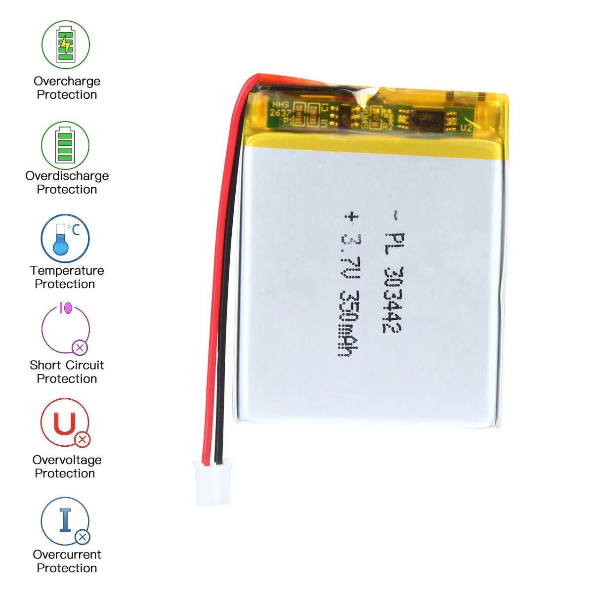 3.7V 350mAh 303442 Rechargeable Lithium Polymer Battery - Image 4