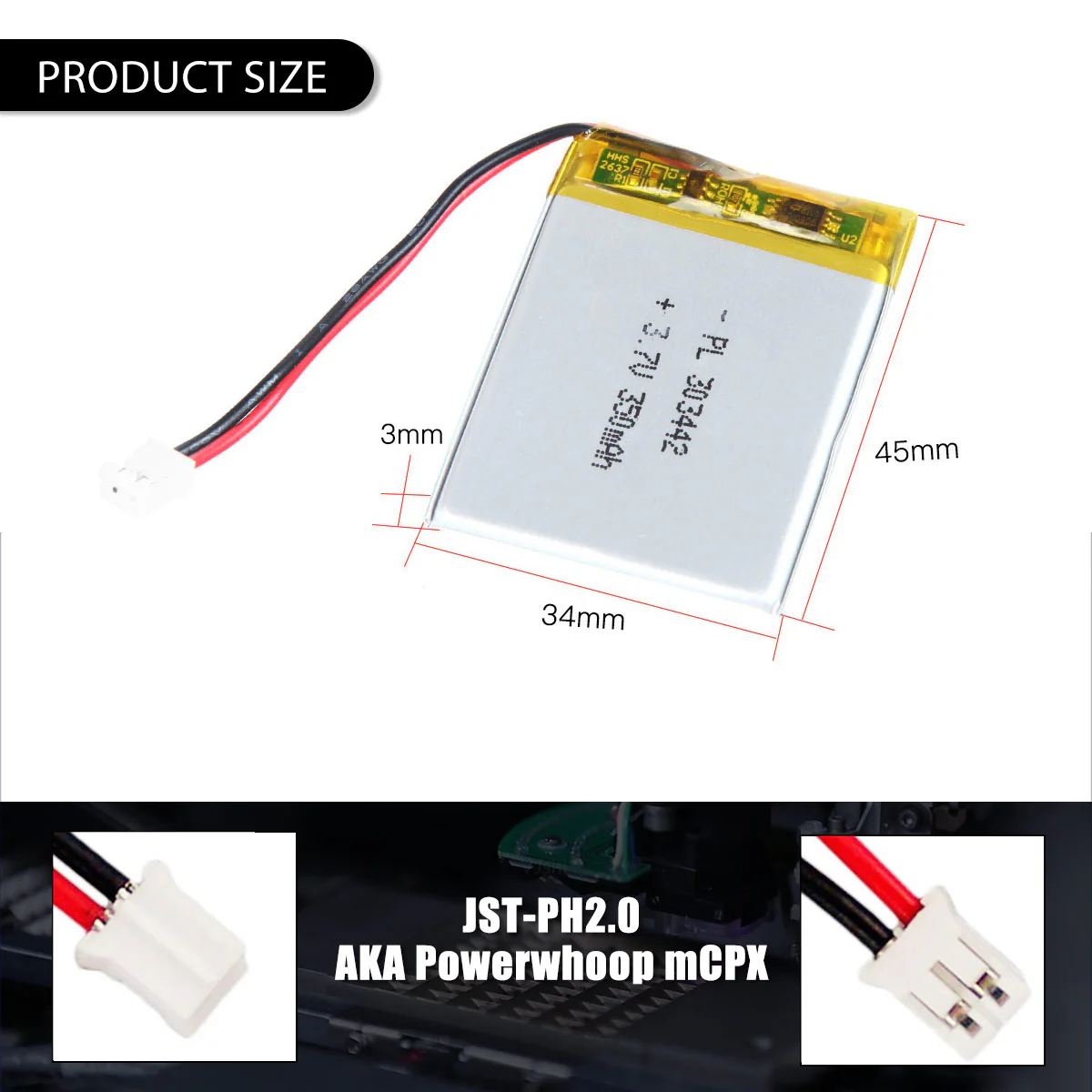 3.7V 350mAh 303442 Rechargeable Lithium Polymer Battery - Image 5