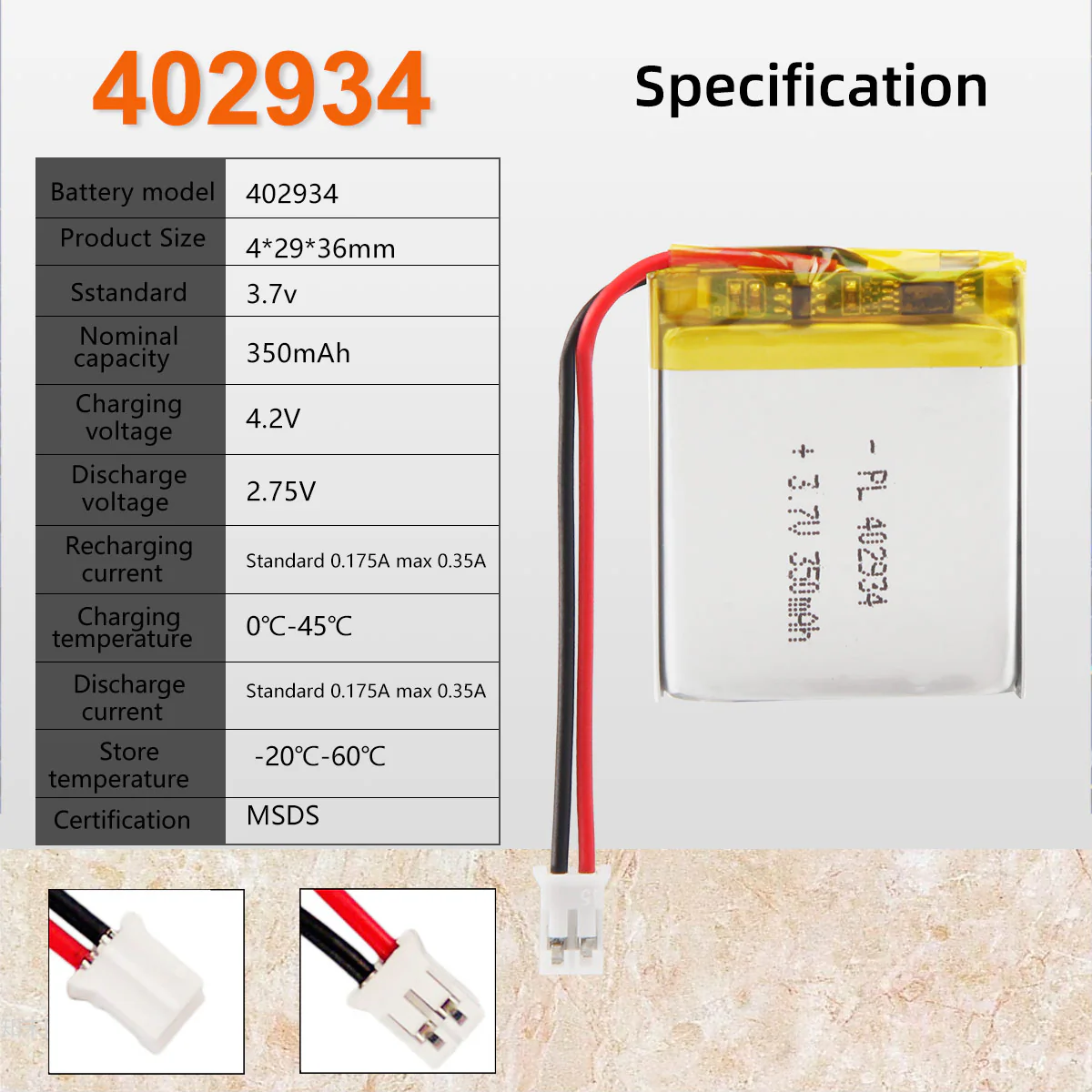 3.7V 350mAh 402934 Rechargeable Lithium Polymer Battery - Image 6