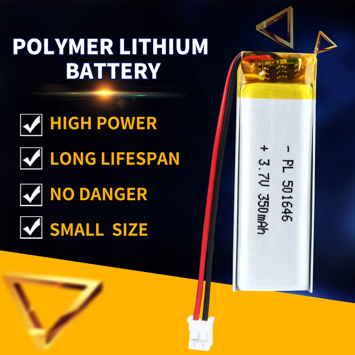 3.7V 350mAh 501646 Rechargeable Lithium Polymer Battery - Image 3