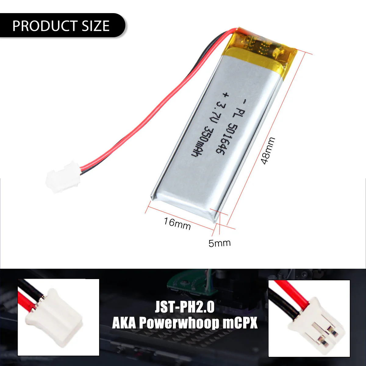 3.7V 350mAh 501646 Rechargeable Lithium Polymer Battery - Image 6