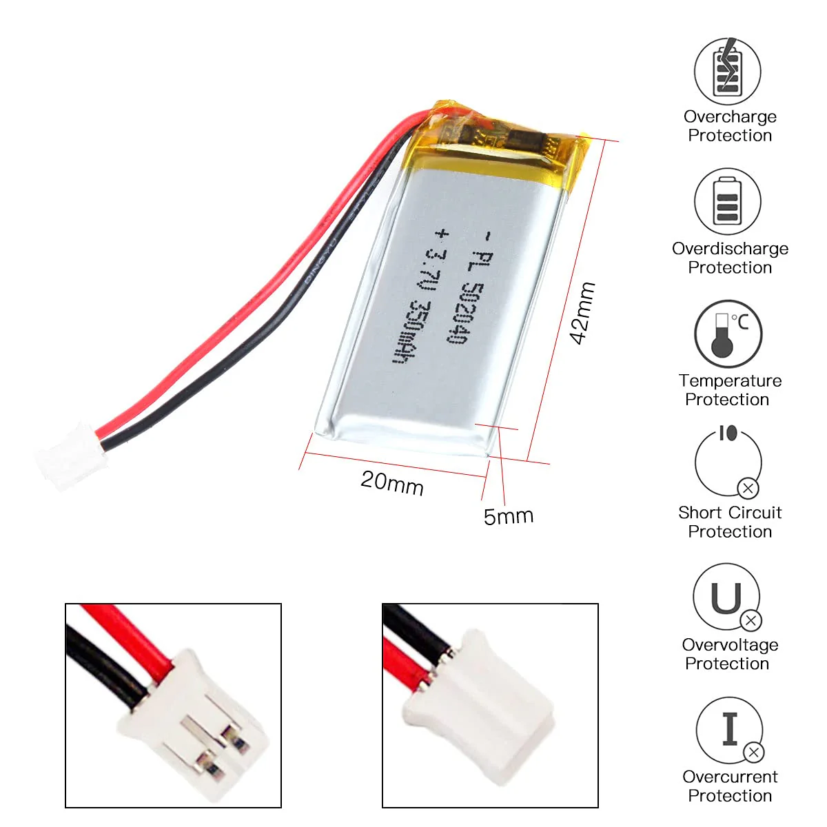 3.7V 350mAh 502040 Rechargeable Lithium Polymer Battery - Image 4