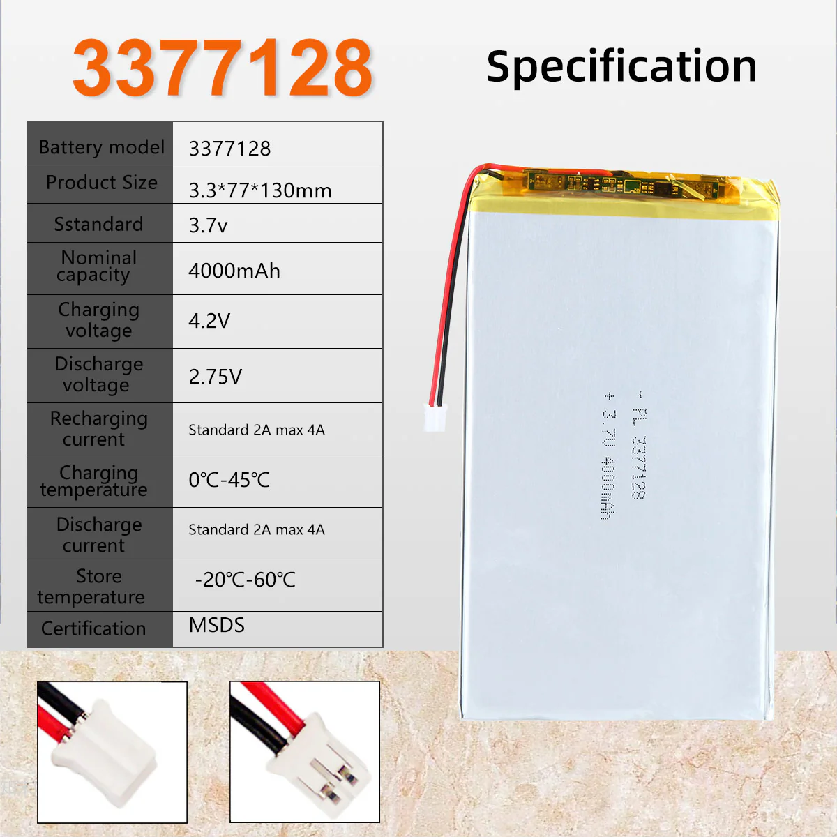3.7V 4000mAh 3377128 Rechargeable Lithium Polymer Battery - Image 6