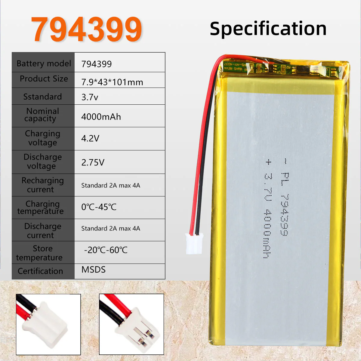 3.7V 4000mAh 794399 Rechargeable Lithium Polymer Battery - Image 6