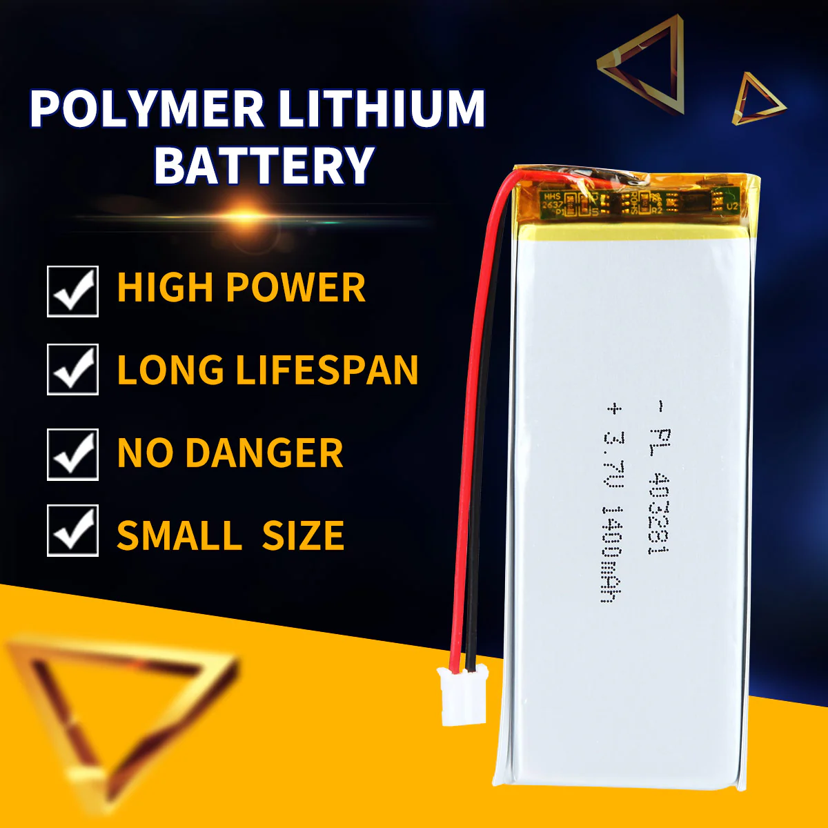 3.7V 403281 1400mAh Rechargeable Lithium Polymer Battery - Image 3