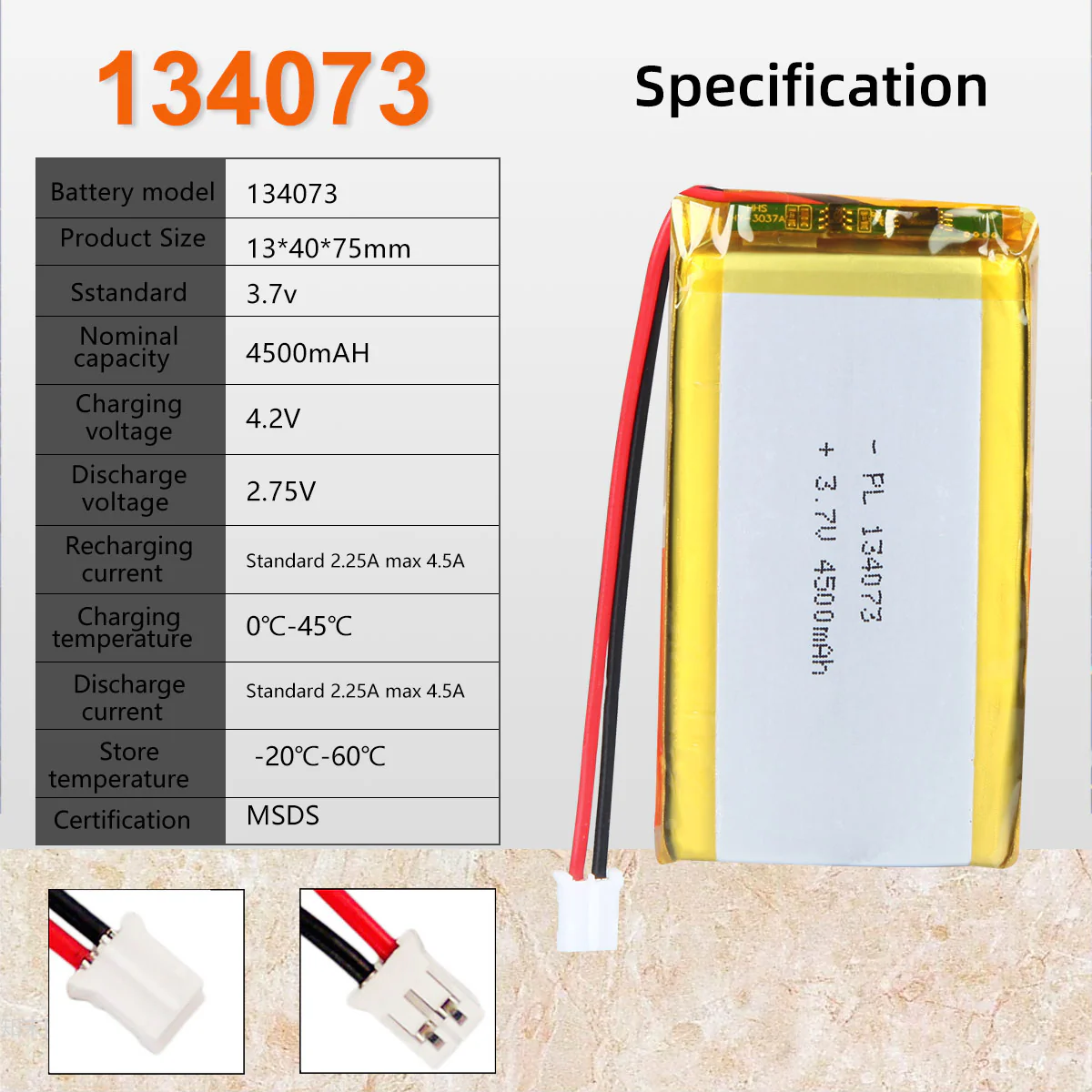 3.7V 4500mAh 134073 Rechargeable Lithium Polymer Battery - Image 6