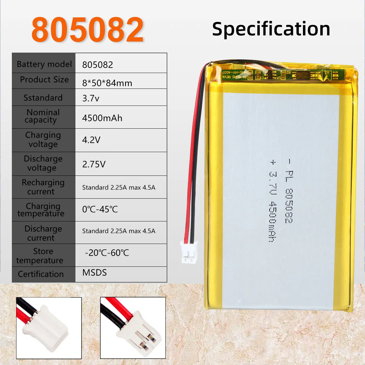 3.7V 4500mAh 805082 Rechargeable Lithium Polymer Battery - Image 6