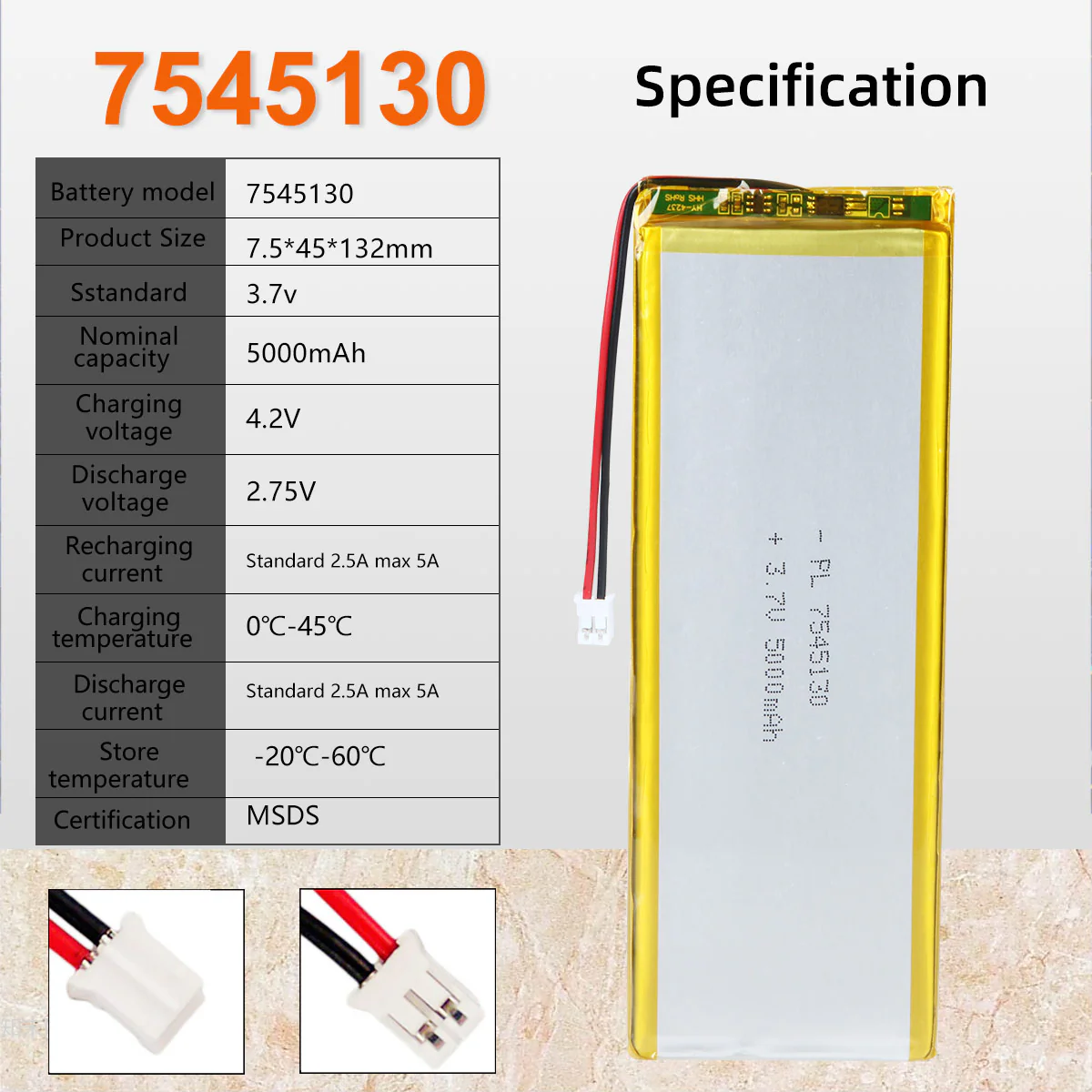 3.7V 5000mAh 7545130 Rechargeable Lithium Polymer Battery - Image 6