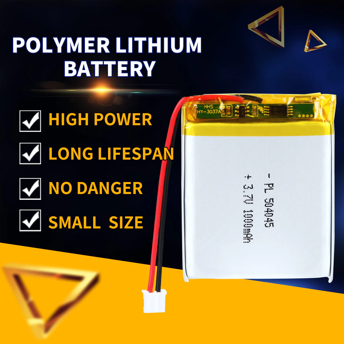 3.7V 504045 1000mAh Rechargeable Lithium Polymer Battery - Image 2