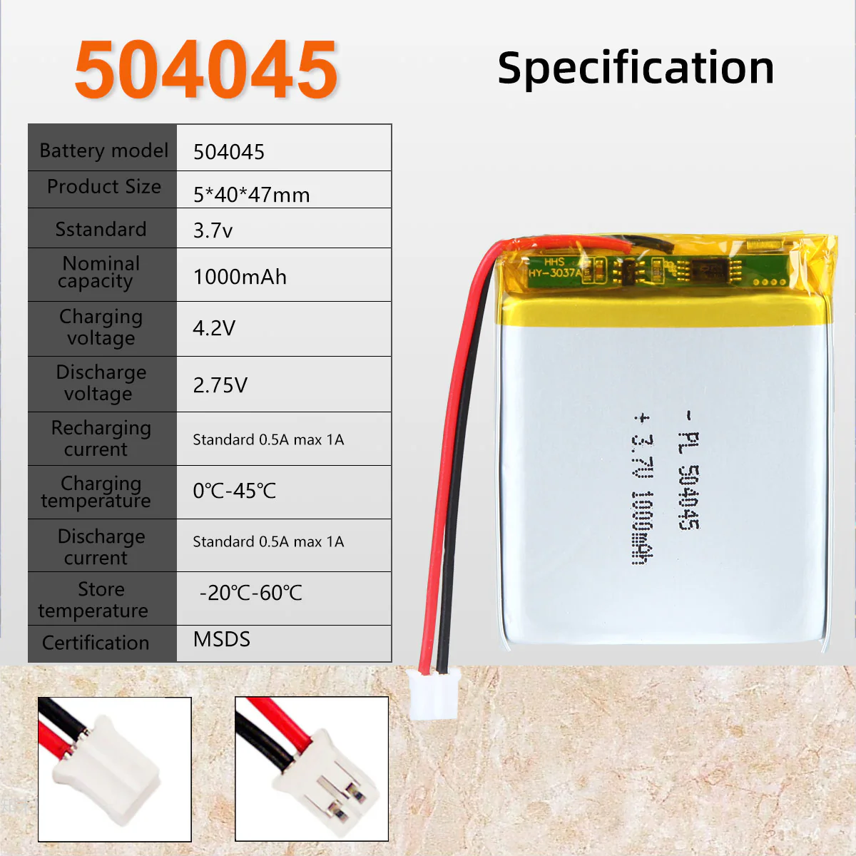 3.7V 504045 1000mAh Rechargeable Lithium Polymer Battery - Image 6