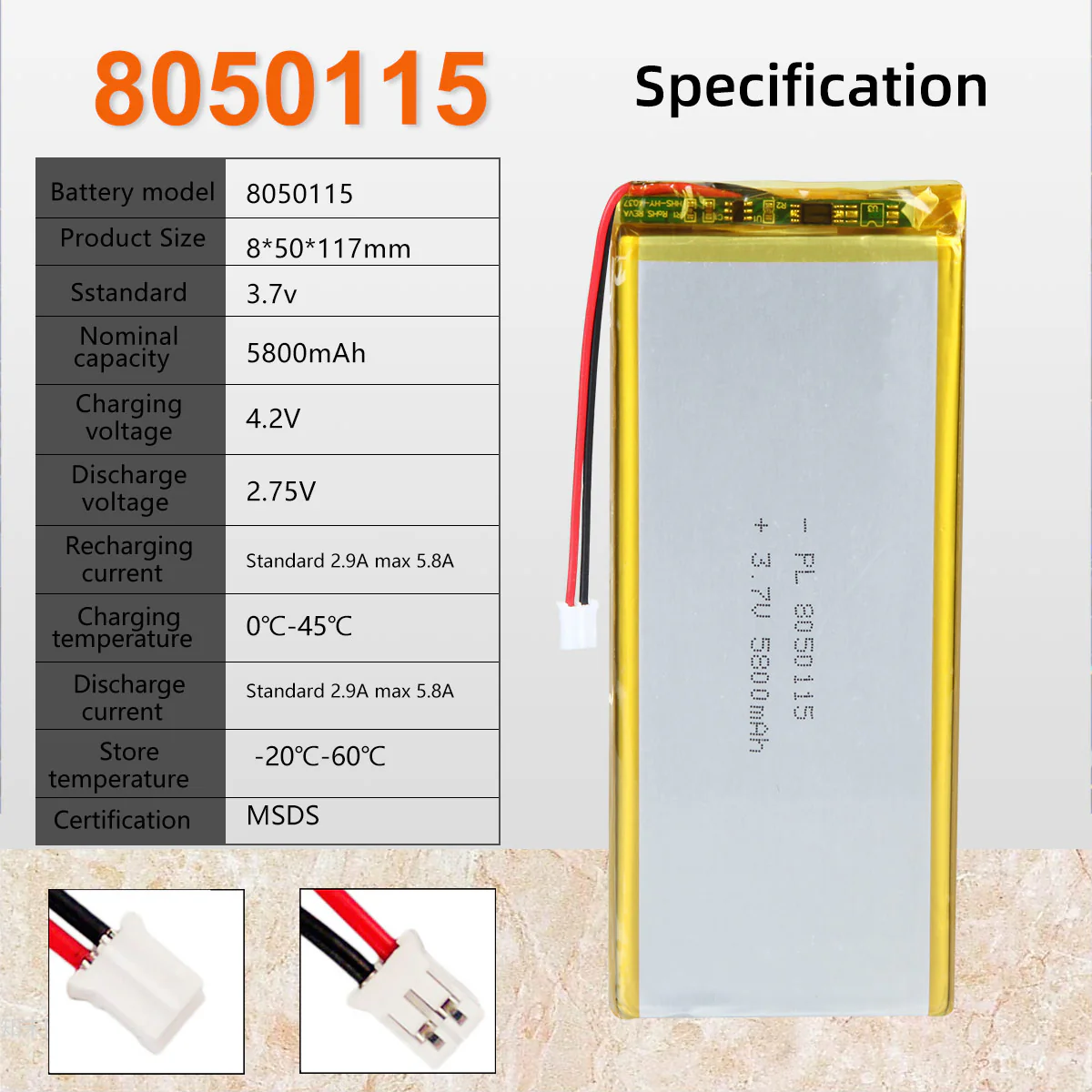 3.7V 5800mAh 8050115 Rechargeable Lithium Polymer Battery - Image 6