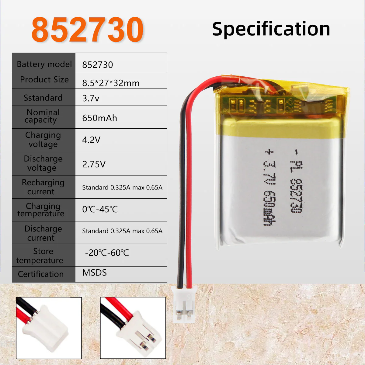 3.7V 650mAh 852730 Rechargeable Lithium Polymer Battery - Image 6