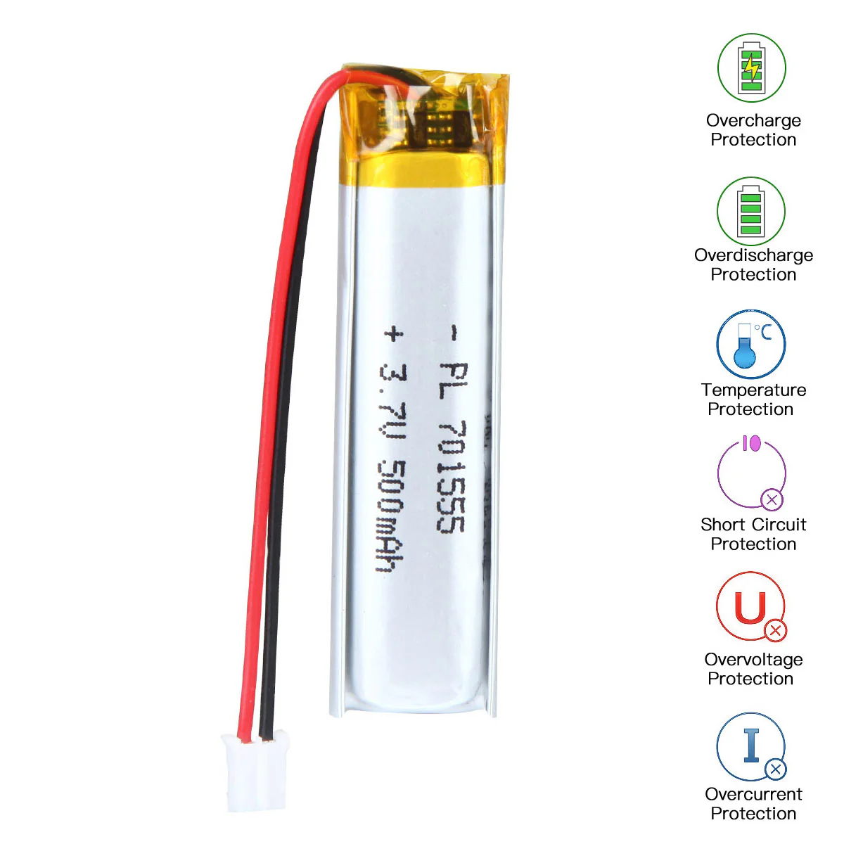 3.7V 701555 500mAh Rechargeable Lithium Polymer Battery - Image 4