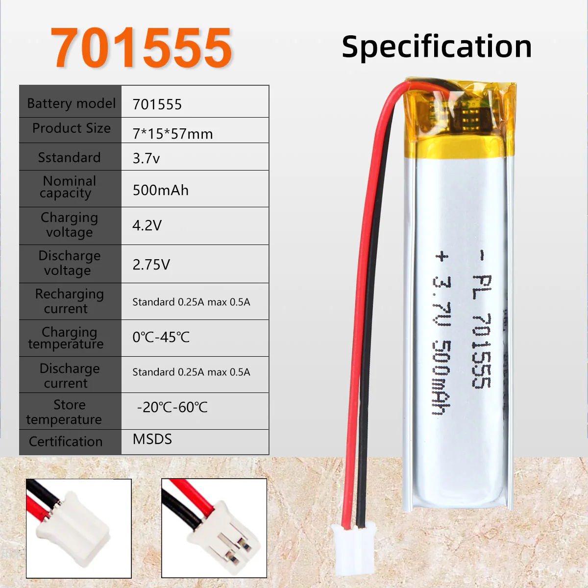 3.7V 701555 500mAh Rechargeable Lithium Polymer Battery - Image 6