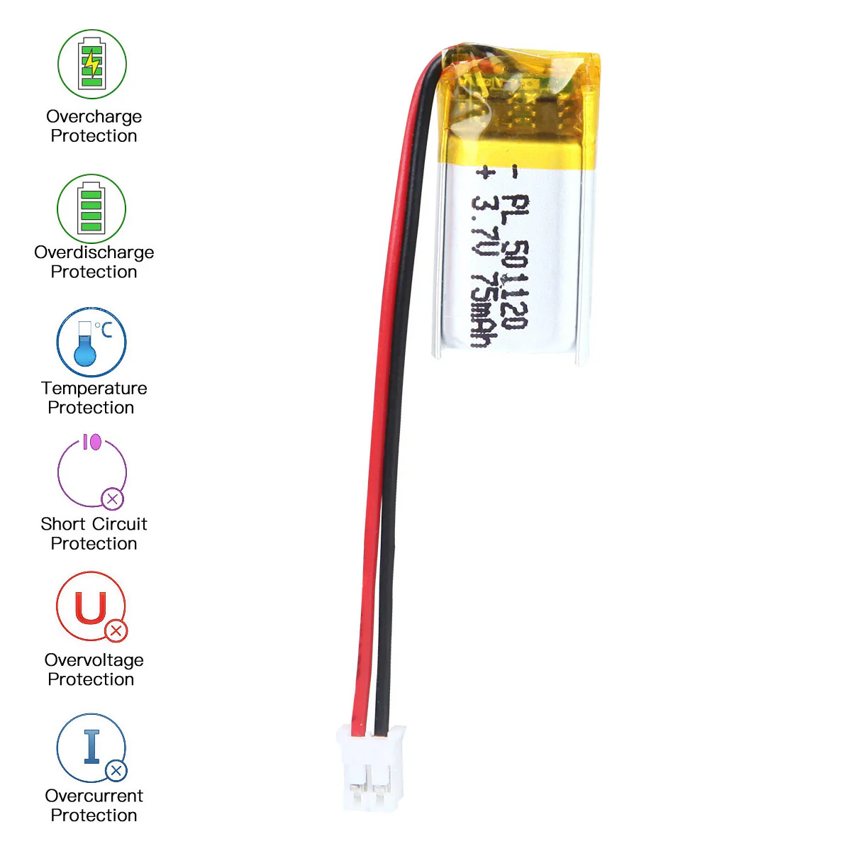 3.7V 75mAh 501120 Rechargeable Lithium Polymer Battery - Image 4