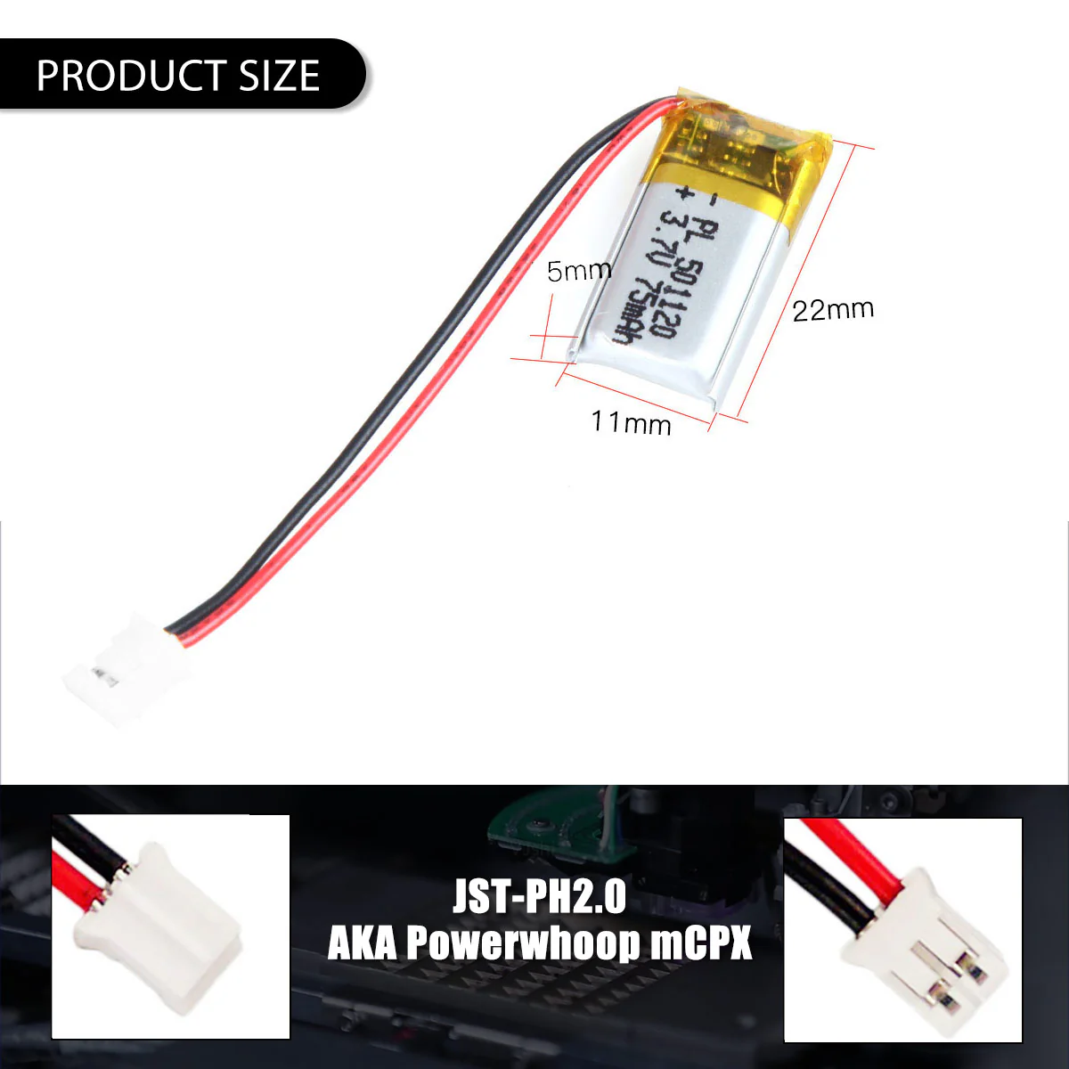 3.7V 75mAh 501120 Rechargeable Lithium Polymer Battery - Image 5