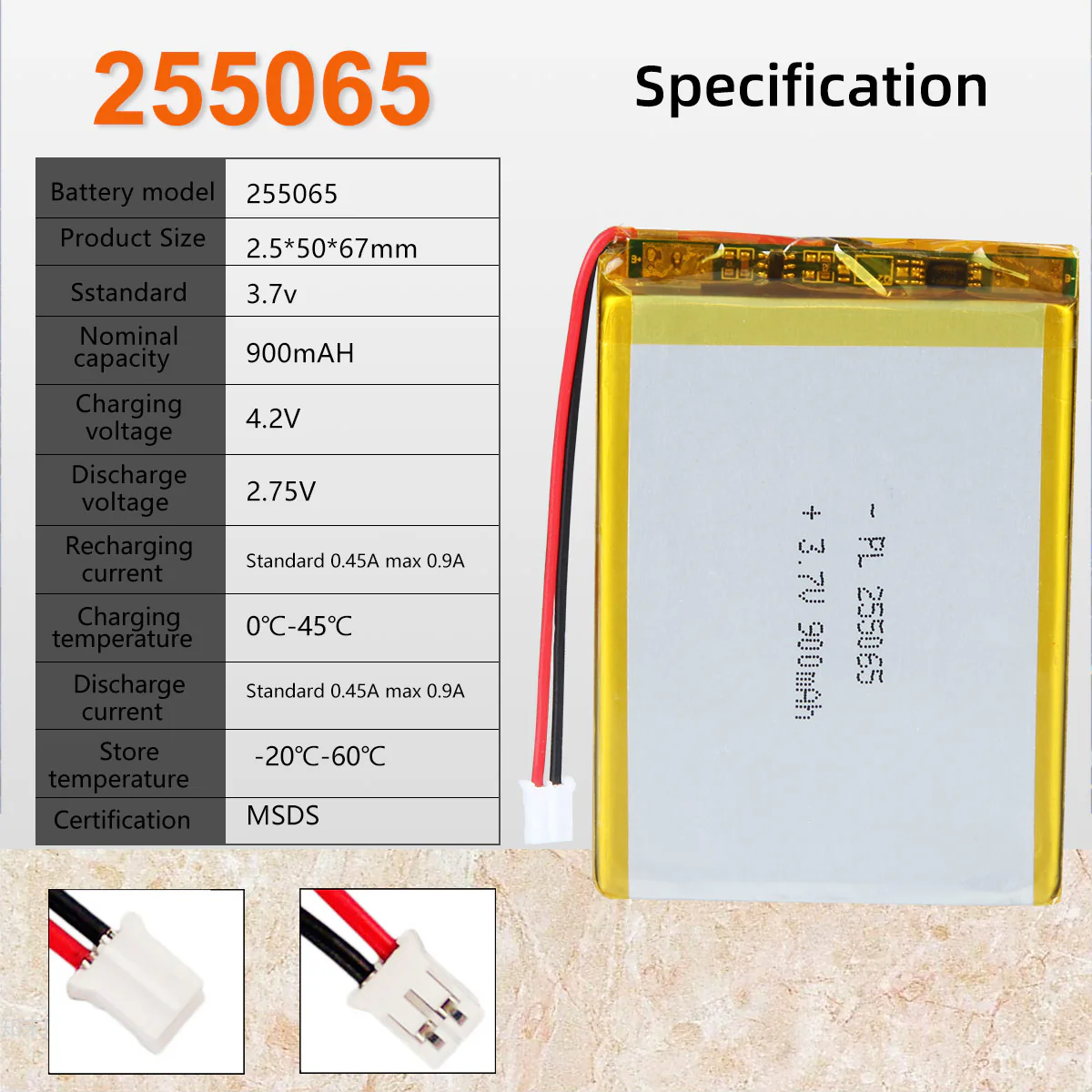 3.7V 900mAh 255065 Rechargeable Lithium Polymer Battery - Image 6