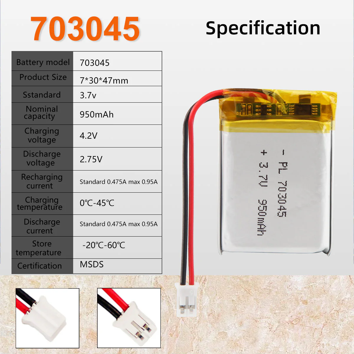 3.7V 950mAh 703045 Rechargeable Lithium Polymer Battery - Image 6
